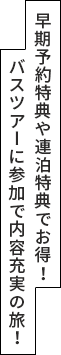 早期予約特典や連泊特典でお得!バスツアーに参加で内容充実の旅!