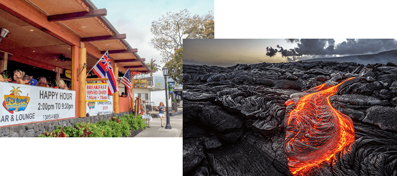 街並みとキラウエア火山マグマ