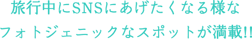  旅行中にSNSにあげたくなる様なフォトジェニックなスポットが満載!!