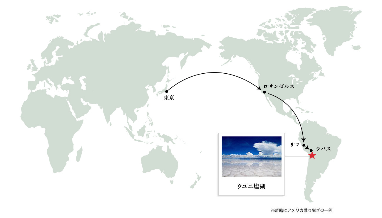 ウユニ塩湖への行き方の地図